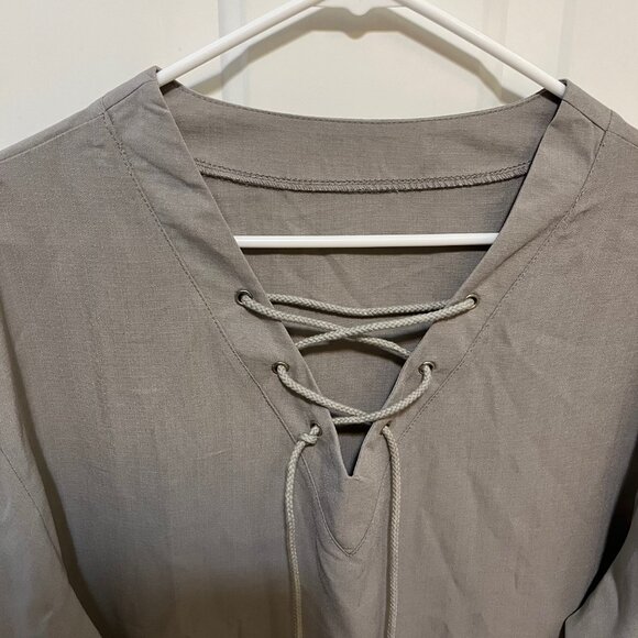 Men's Lace Up Shirt - Loose Fit - Size M - Cotton Linen - Picture 2 of 8